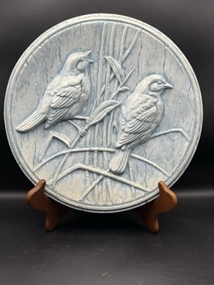 Vintage Bossons Chalkware Plaque, England, Light Blue, Birds, Hand Painted