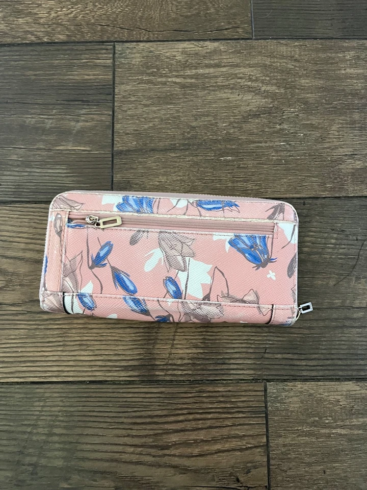 Guess Zip Around Wallet Pink With Floral Design 7.5" X 4" Compartments - Image 2 of 4