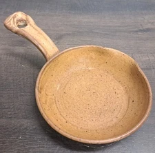 VTG FLAMEWARE Natural Brown Clay Frying Pan Teracotta Pottery With Pour Spout 6"