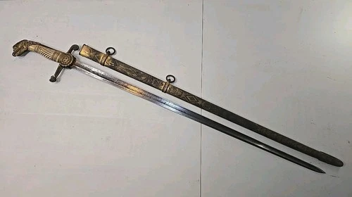 Eagle Head War of 1812 Militia Officers Sword Saber w/Brass Scabbard - Etched
