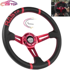 Aluminum PVC 14" RASTP Deep Dish Drifting Sport Steering Wheel w/Horn Button