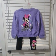 Disney Junior Minnie Minnie Mouse 2pc Outfit Set Sweatshirt Leggings 4 Glitter