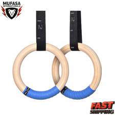PACEARTH Wooden Gymnastics Rings 1500lbs Adjustable Straps Home Gym