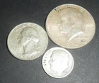 Three 90% Silver Coins.  One Kennedy Half Dollar, 1 Quarter and 1 Dime.