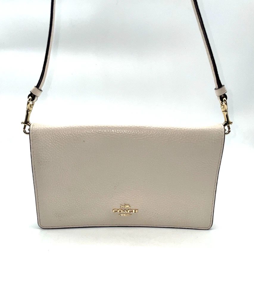 Cartera Bandolera Cartera Coach Cuero Guijarro Marfil Montura Multi Organizada Foto 2 de 4