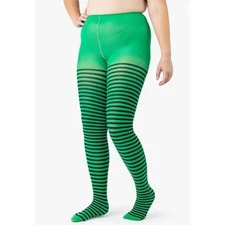 Silky Toes Women's Plus Size Striped Tights Bold Costume Stockings- 5/6 Plus