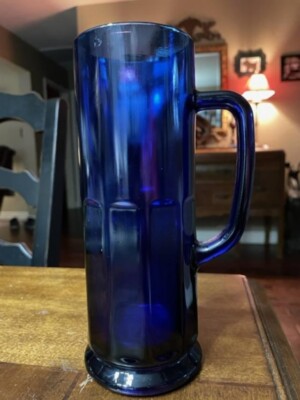 Vtg. Cobalt 8.25'' Blue Beer Stein/Mug Glass Panel