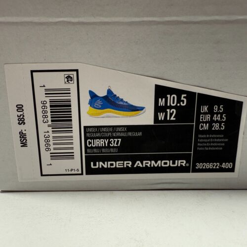 Under Armour Curry 3Z7 Shoes Mens 10.5 Blue Yellow White Basketball 3026622-400 - Picture 2 of 11