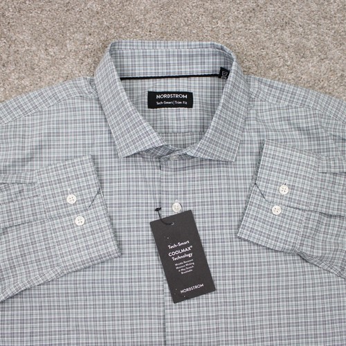 Nordstrom Tech-Smart Shirt NWT Mens 17, 34-35 Blue/White Trim Fit Coolmax L/S