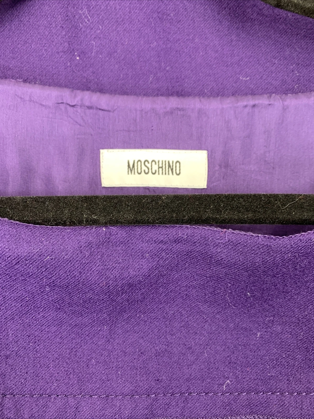 Moschino donna abito tubino viola tinta unita tasche aderente cappuccio manica carriera 10