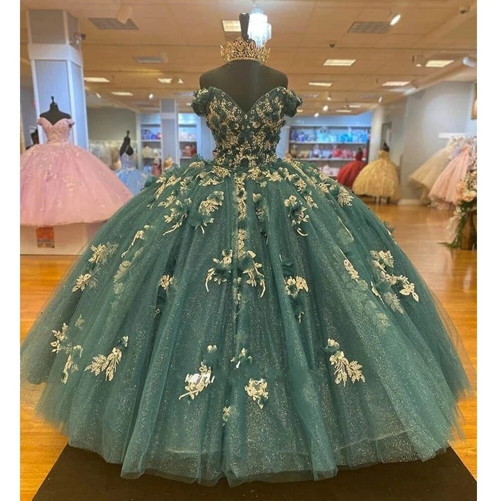 Green Quinceanera Dresses Ball Gown Glitter Tulle Short Sleeves Sweet 16 Party | eBay Green Quinceanera Dresses Ball Gown Glitter Tulle Short Sleeves Sweet 16 Party | eBay