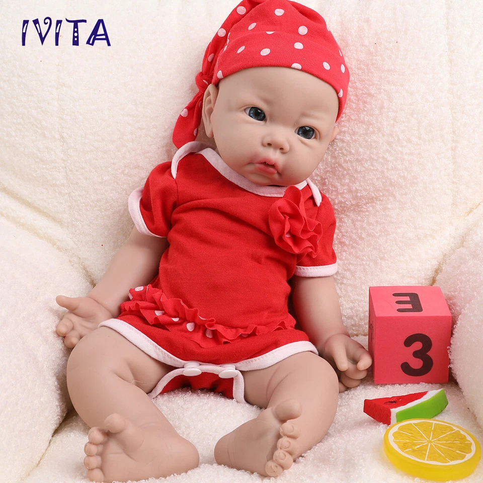 IVITA 17" Lifelike Girl Newborn Reborn Baby Full Body Silicone Doll Xmas Gifts - Image 3 of 4