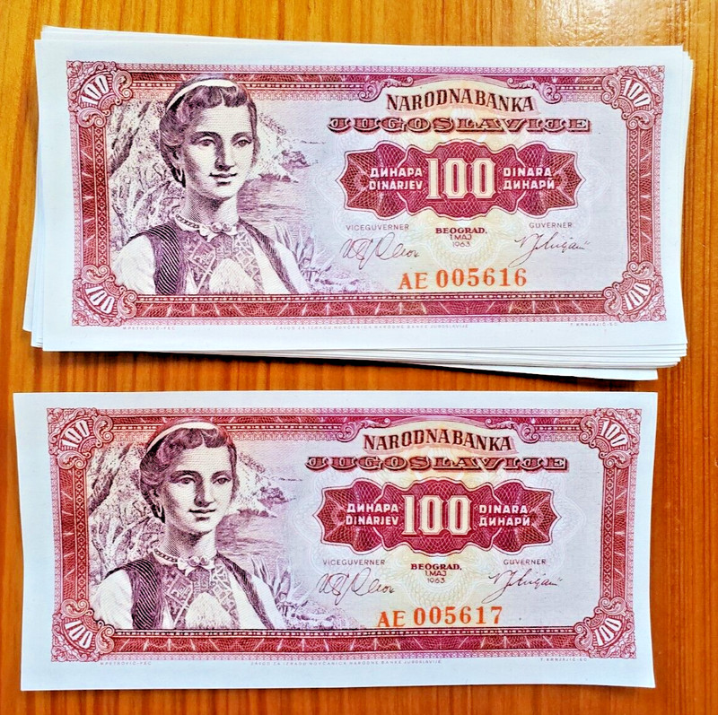 YUGOSLAVIA 1963 100 DINARA 17 CONSECTUTIVE NOTES VERY CRISP UNCIRCULATED