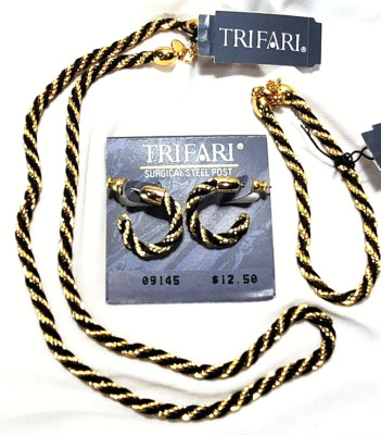 Vintage Gold Trifari Necklace Bracelet And Earring Set all With Tags NWT