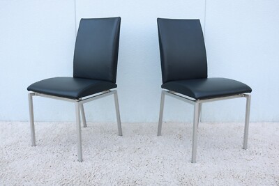 Italian Modern Calligaris Black Leather Dining Chairs Made in Italy - a Pair