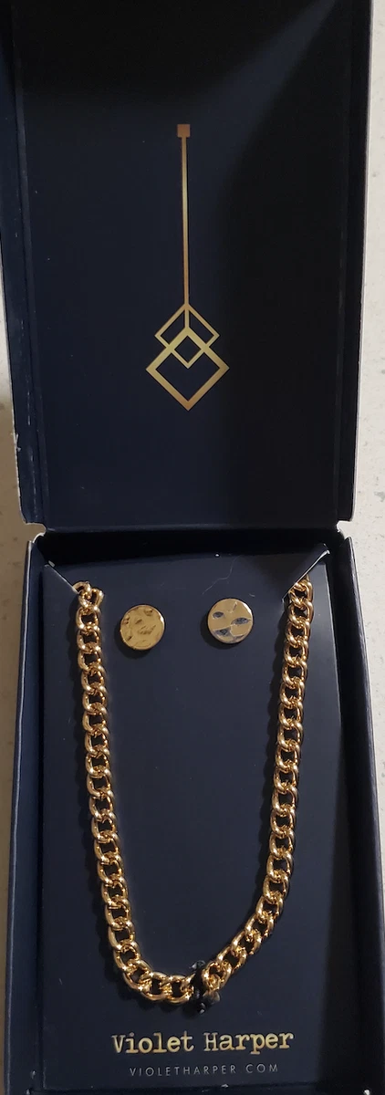 Violet Harper NECKLACE and EARRING SET Gold Plated Elana Link NEW