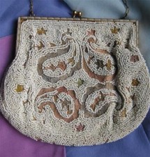 antique FRENCH Micro Beaded PURSE Point de Beauvais PAISLEY EMBROIDERY GR8Bridal
