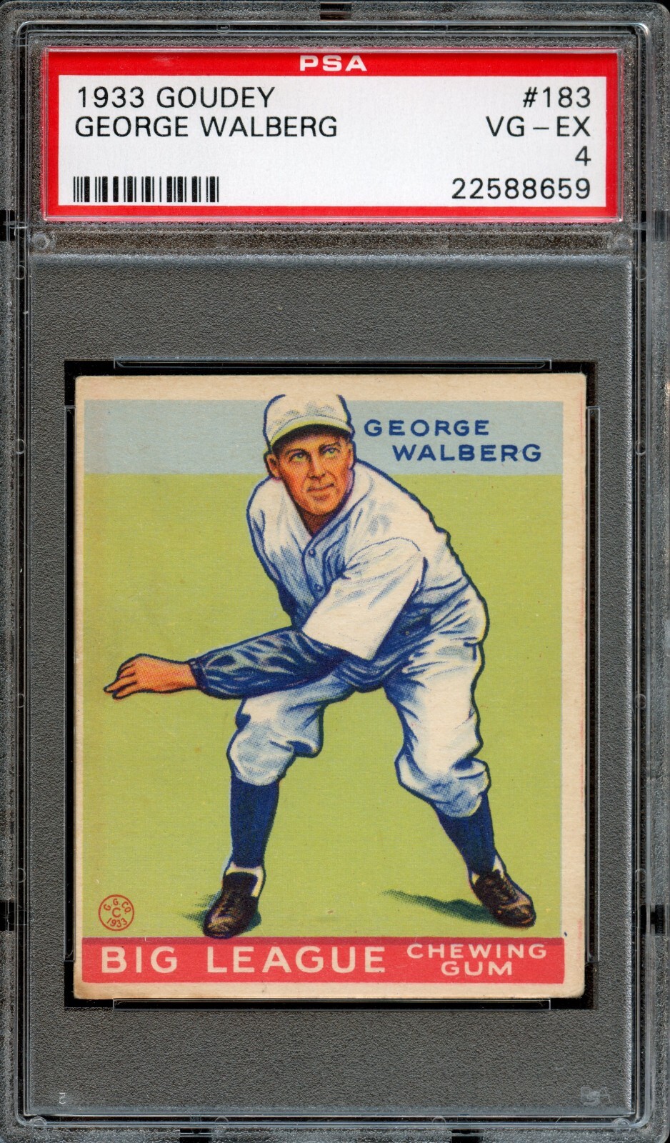 BB - 1933 Goudey - #183 - George Walberg - PSA 4 - VG-EX