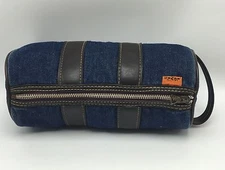 Vintage 1970's Levi's Orange Tab Denim Zip Cylindrical Round Toiletry Bag Rare