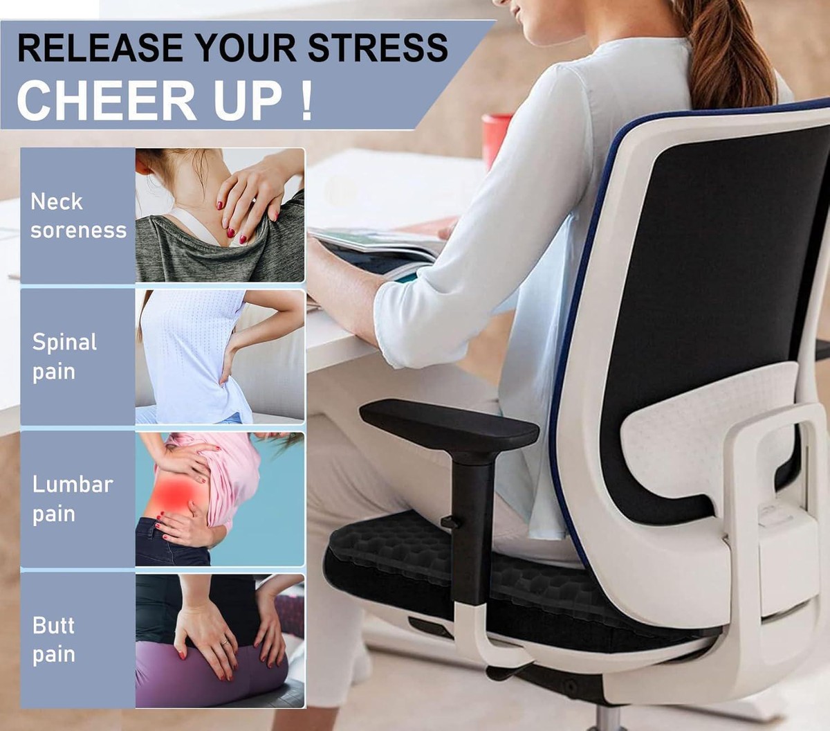 Gel Seat Cushion For Long Sitting Pressure Relief Non-Slip Gel
