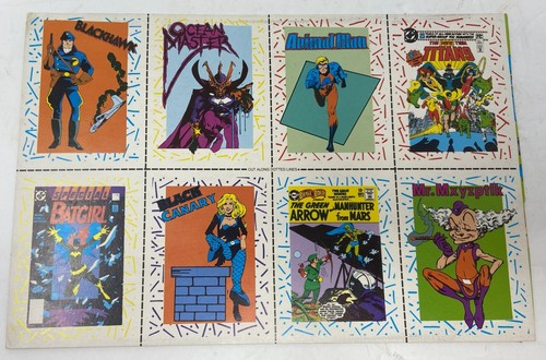 Vintage 1989 DC Comics Backing Board Trading Card Sheet Superheroes