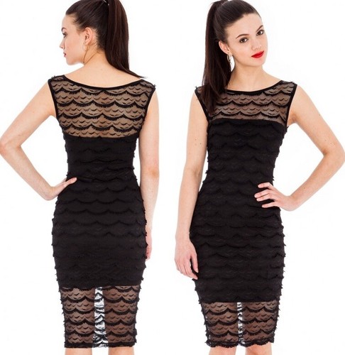 Abito donna tubino longuette in pizzo sexy elegante con trasparenze | eBay