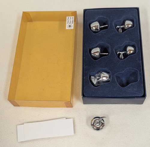Six Chrome Plated Place Card Holders ~ Silver Tone ~ Apple Stem & Leaf
