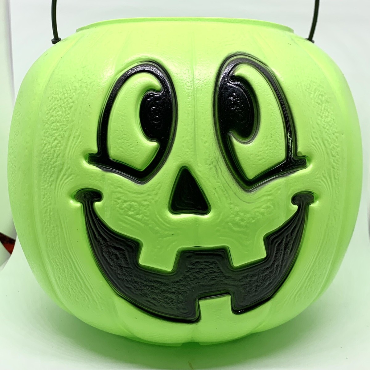 VINTAGE Halloween Candy Pail General Foam Plastics Green Pumpkin