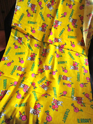 VINTAGE YELLOW RABBIT CARROT COTTON BLEND FABRIC MATERIAL 64'' x 15''