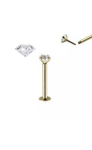 Natural Diamond 2.5mm 14K Solid Gold 16G Push In Lip Labret Ear Stud Snap On - Picture 2 of 2