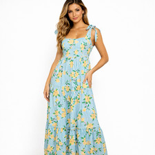 NWT NEW Women's Draper James Blue Floral "Tie Strap Maxi Dress" | Size Medium