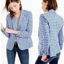 J. Crew EUC Blue Checkered Linen Blazer Sz 4