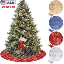 48" Christmas Tree Skirt Floor Mat Stocking Xmas Snowflake Cover Party Ornament