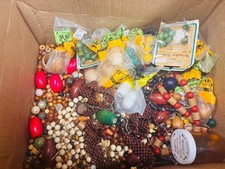 Vintage Large Lot Of Wooden Macrame Big And Small Beads