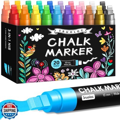 Window Chalk Markers for Glass Washable, 20 Colors Jumbo Liquid C