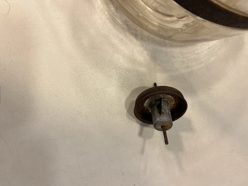 Vintage Duraglas Glass Kerosene Stove Fuel Bottle Drip Jar w/Metal Band & Lid - Image 3 of 4