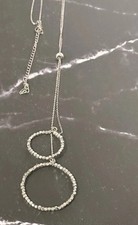 Silver-toned Boho Beaded O-rings Long Statement Lariat Necklace 30” Adjustable