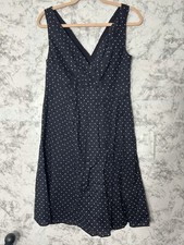 Land's End  Polka Dot Sleeveless midi Dress Navy Blue Sz 8 EUC
