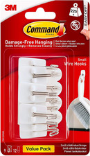 Command Small Wire Hooks, White, Value Pack of 9 Hooks and 12 Adhesive Strips - 1.39 per strip