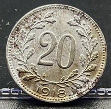 1918 Austria 20 Heller Iron Coin KM#2826 XF EF Extra Fine World Foreign WW1