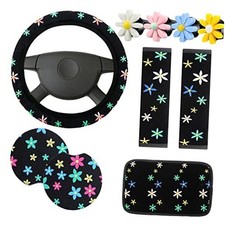 10 Pcs Embroidery Cute Flower Car Accessories Set Floral Steering Fresh Style