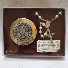 First Holy Communion Pearl Like Rosary with Keepsake Box Set