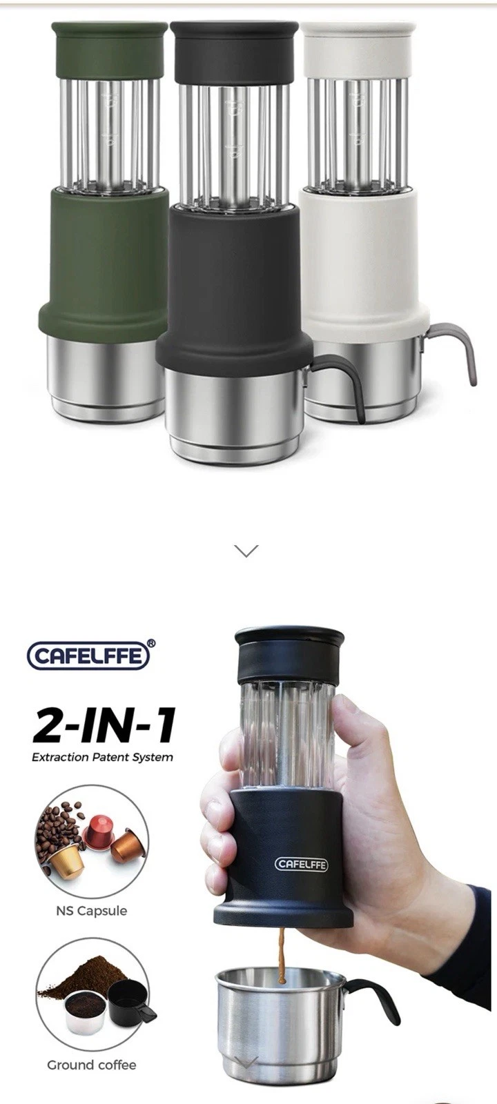 Cafelffe Portable Coffee Maker & Frother 2 In 1 - Beans & Pods