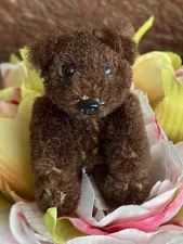 RARE VINTAGE 1950's- SCHUCO Heike DK BROWN Fur MINIATURE JOINTED TEDDY BEAR 2”