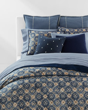 RALPH LAUREN WALKER Indigo Blue Cream Cotton KING Duvet Cover SET NEW