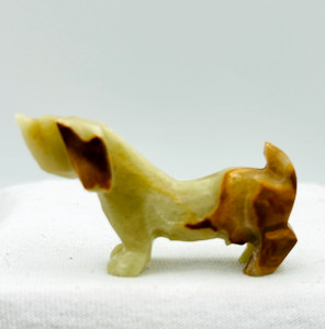 Miniature Green Brown Onyx Dachshund Dog Figurine Carved Stone 2 inch Mexico