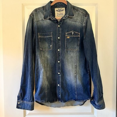 PME LEGEND  Air Freighter  Denim Shirt Jacket Mens Size L Long Sleeve Snap