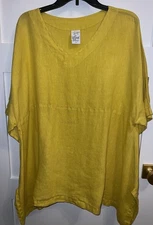 Match Point Tunic Top Dress Yellow Sz L XL Pocket Lagenlook Oversized Boxy