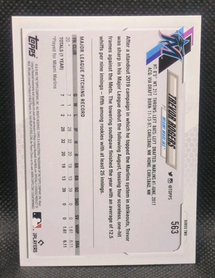 Trevor Rogers Topps 2021 Baseball Series 2 #563 Rookie Card RC Miami Marlins - Image 2 of 2