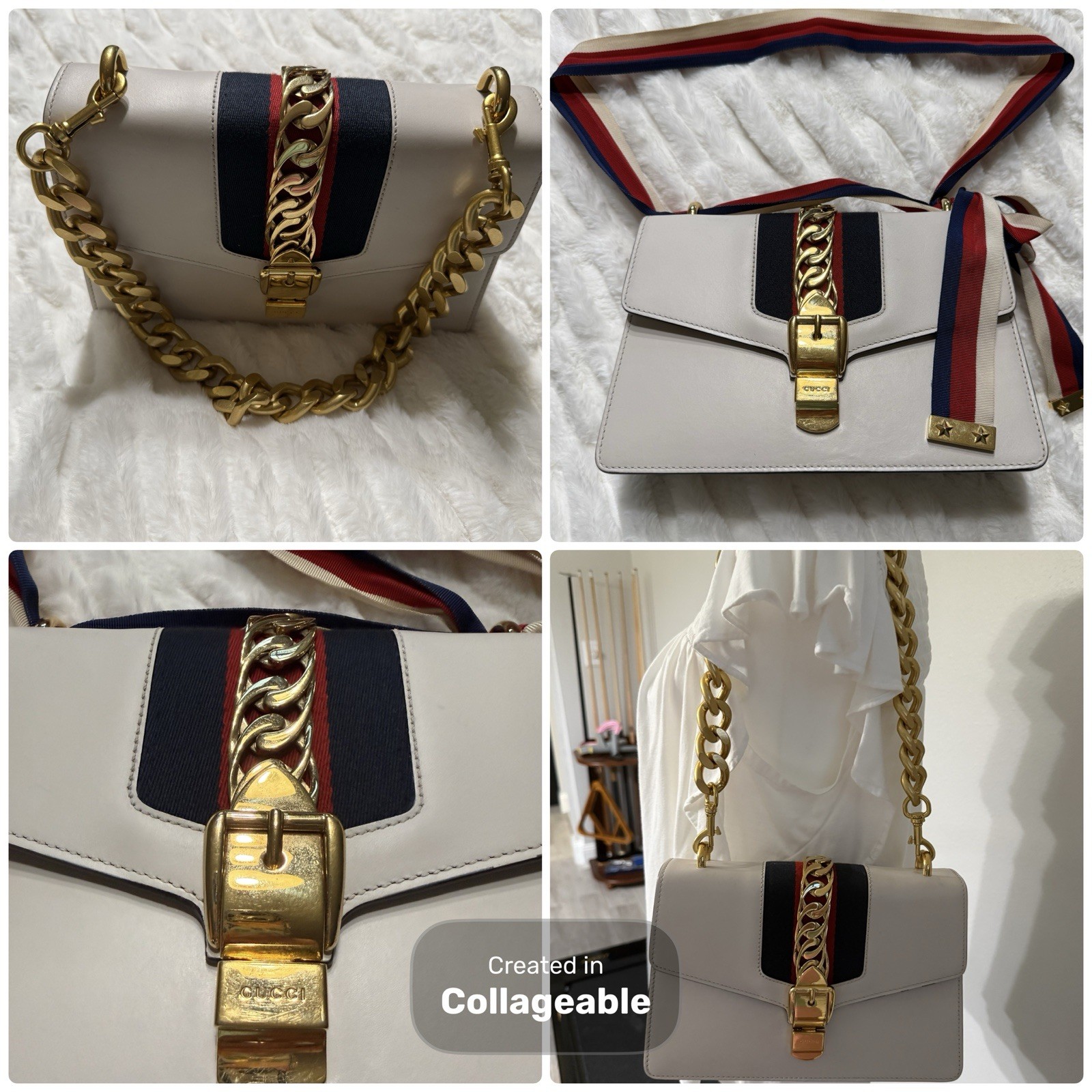 Gucci Sylvie Small White Leather Shoulder Bag
